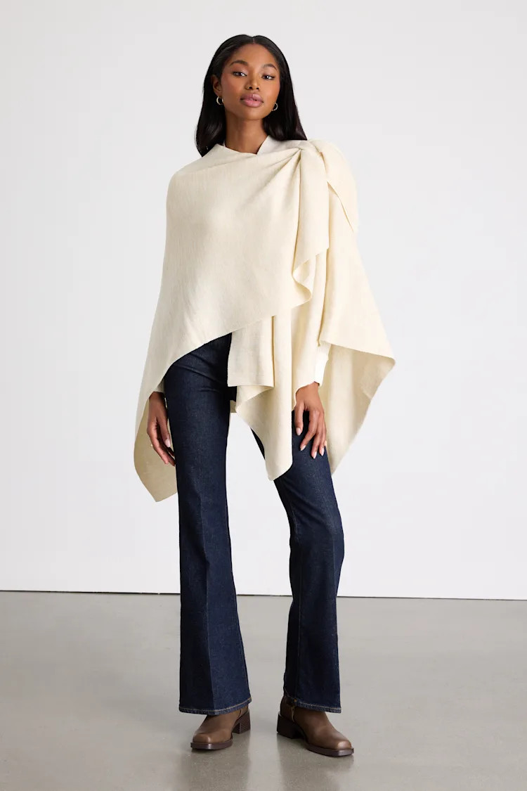 Napiera Heather Cream Knit Wrap Poncho | Lulus