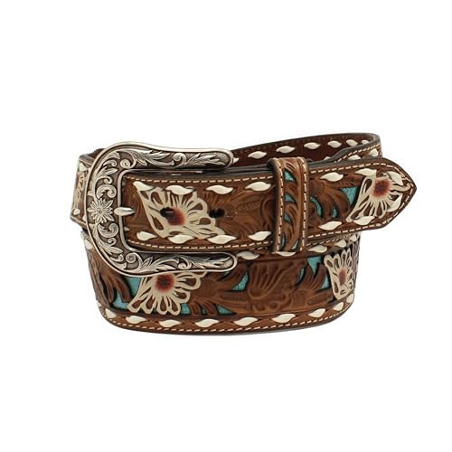 ARIAT Women's White Floral Overlay Turquoise Underlay Belt, Brown, Medium | Amazon (US)