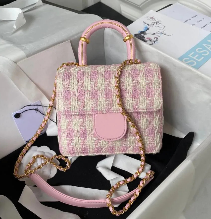 23S Womens Vintage Woolen Tweed Top Handle Totes Cosmetic Case Box Bags Gold Metal Hardware Matel... | DHGate