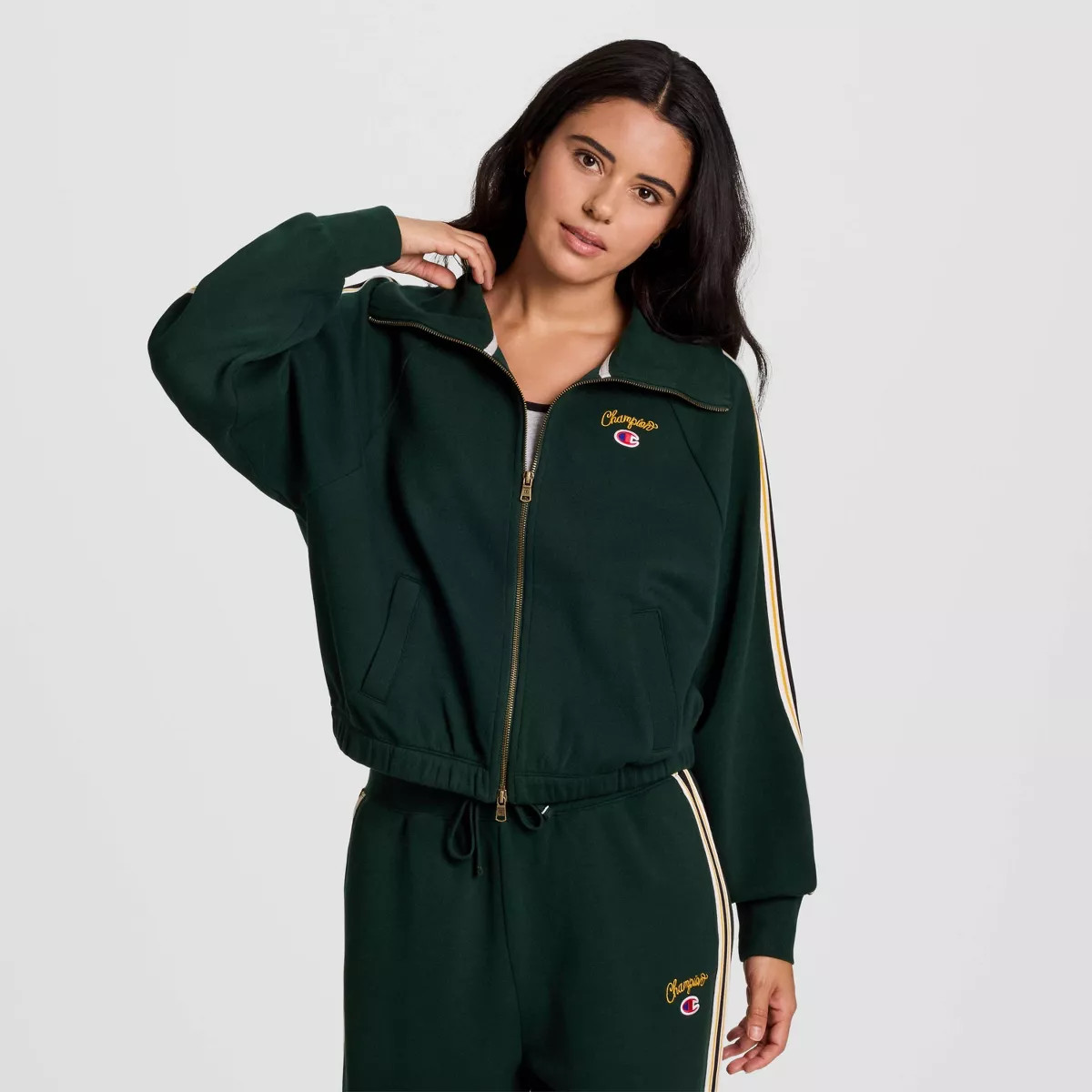 Champion Women's Game Day Full Zip Mock Neck Top - Green M | Target