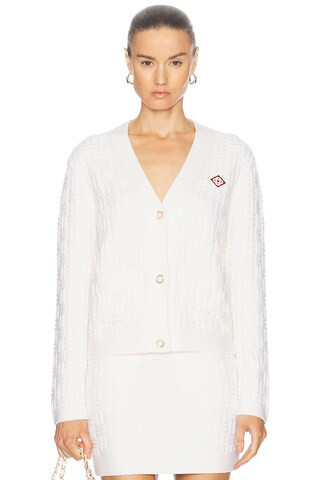 Casablanca Column Stitch Cardigan in White - White. Size L (also in M, XS). | FWRD 