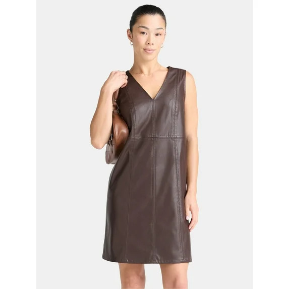Time and Tru Women's Faux Leather Mini Shift Dress, XS-XXXL | Walmart (US)