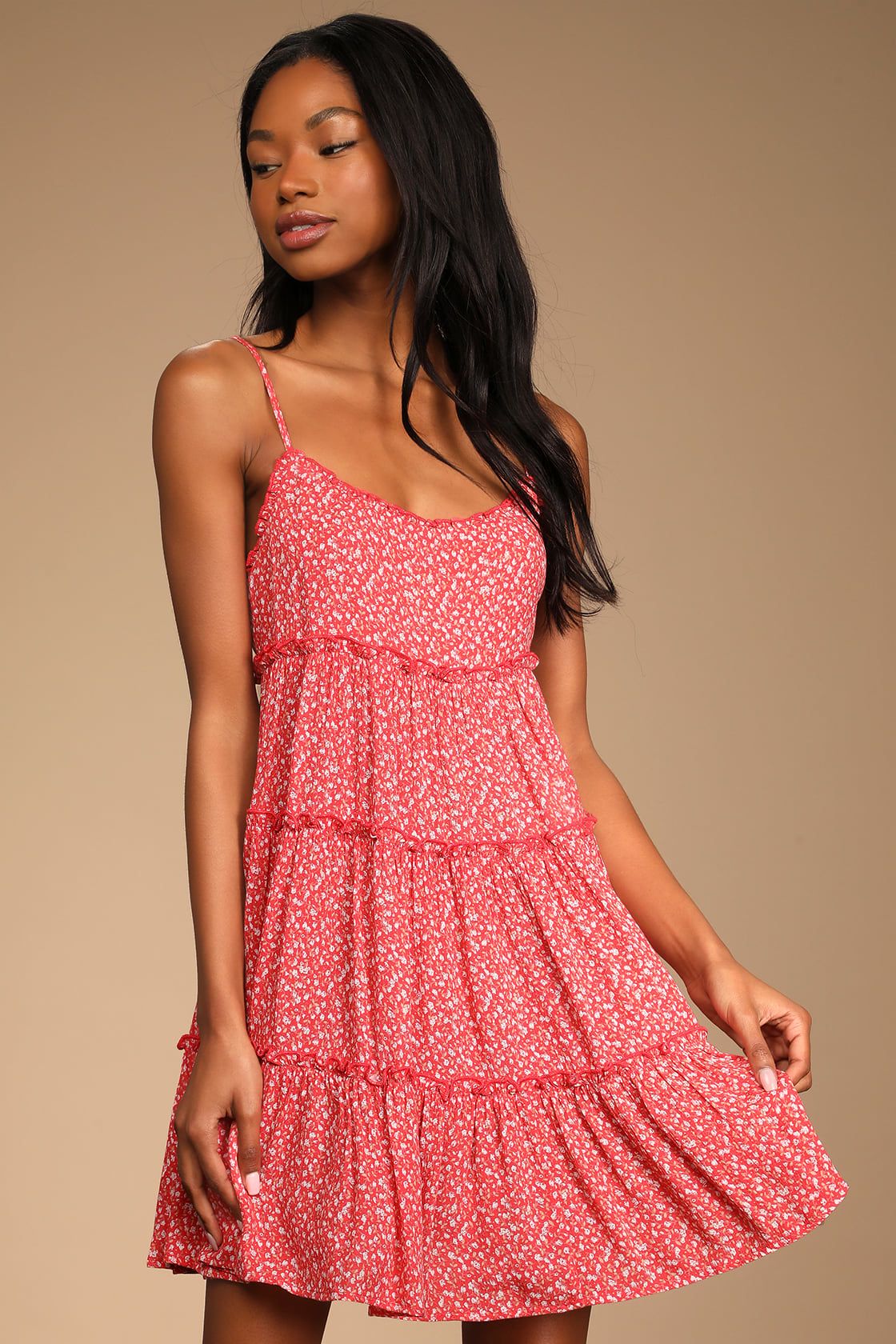Sitting in the Sun Red Floral Ruffled Babydoll Dress | Lulus (US)