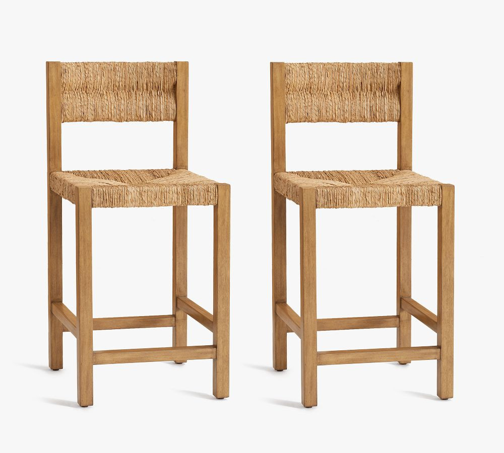 Malibu Woven Counter Stool, Honey, Set of 2 | Pottery Barn (US)