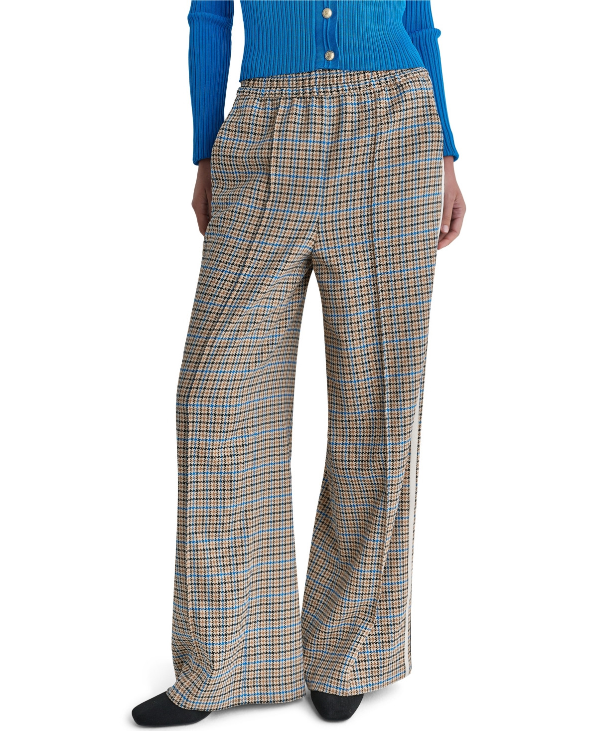 Bcbg Women's Mid-Rise Plaid Wide-Leg Track Pants - Camel/electric Sein | Macy's