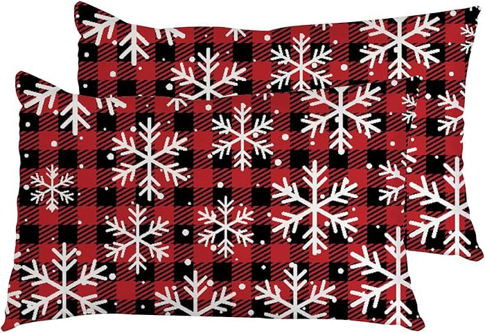 Christmas Red Snowflakes at Buffalo Plaid Pillow Cases King Size Set of 2 Microfiber Pillowcases ... | Amazon (US)
