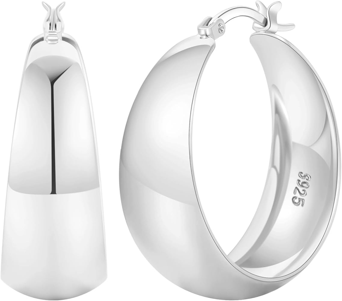Senteria 12mm Wide Thick Hoop Earrings 925 Sterling Silver Hoop Earrings for Women Hypoallergenic... | Amazon (US)