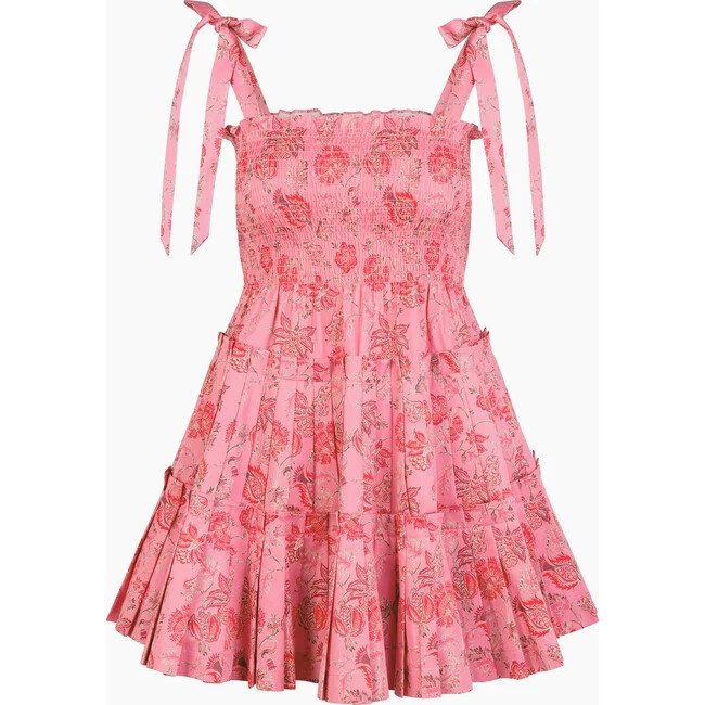 Hill House Home | Women's Ribbon Charlotte Nap Dress, (Pink and Red Pimlico Floral Ikat, Size X-Small) | Maisonette | Maisonette
