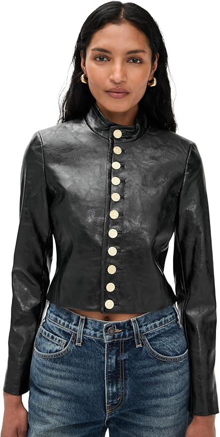 alice + olivia Women's Emerson Vegan Leather Military Jacket | Amazon (US)