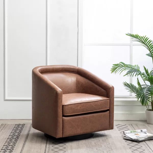 Hazley 28.7" W Faux Leather Swivel Barrel Chair | Wayfair North America