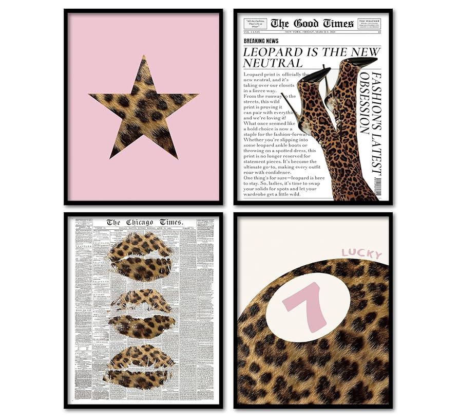 KDHTY Trendy Pink Leopard Bbedroom Decor,Cheetah Print Room Decor Set of 4,Poster for Room Aesthe... | Amazon (US)