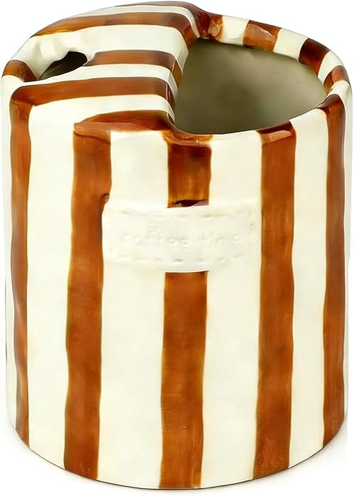 Hand-Painted Retro Coffee Mug - 10oz Brown & White Striped Ceramic Travel Cup, Microwave & Dishwa... | Amazon (US)