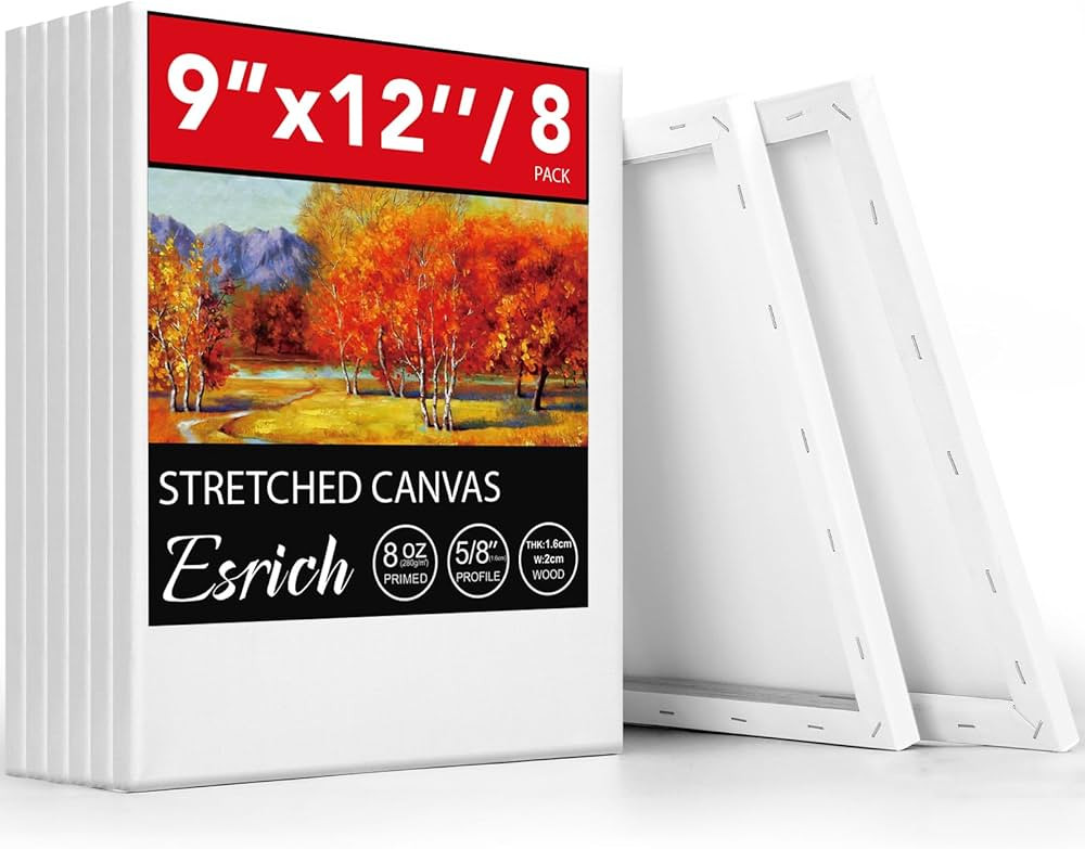 ESRICH Stretched Canvas for Painting, 8 Pack 9x12 Inch Canvas Value Pack,Primed Acid-Free Cotton ... | Amazon (US)
