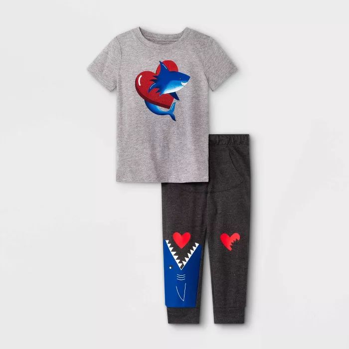 Toddler Boys' 2pc Valentine's Day Shark Graphic Short Sleeve T-Shirt & Fleece Jogger Pants Set - ... | Target