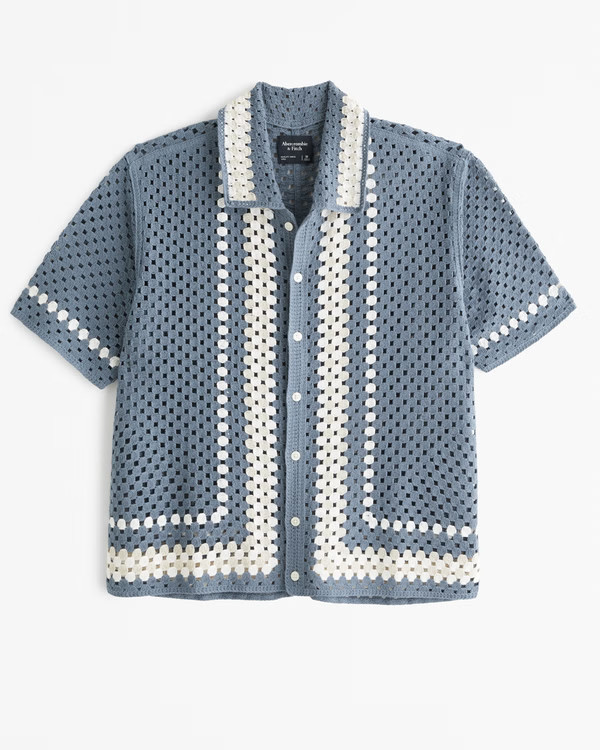 Crochet-Style Button-Through Sweater Polo | Abercrombie & Fitch (US)