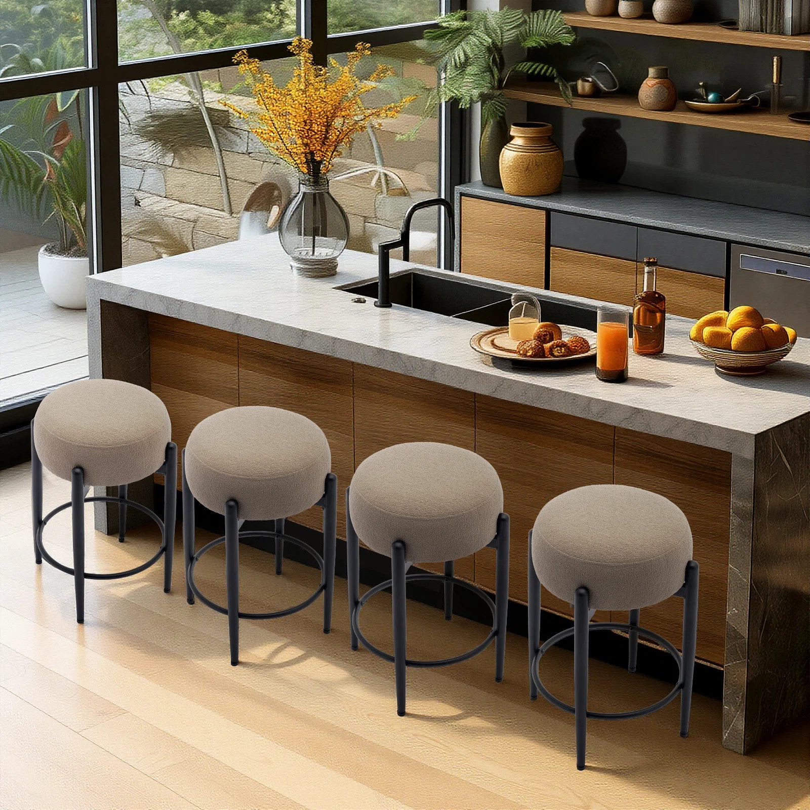 Carie 24" Sherpa Upholstered Counter Stool - Soft & Stylish Bar Stool, Multiple Colors, Modern Ki... | Wayfair North America