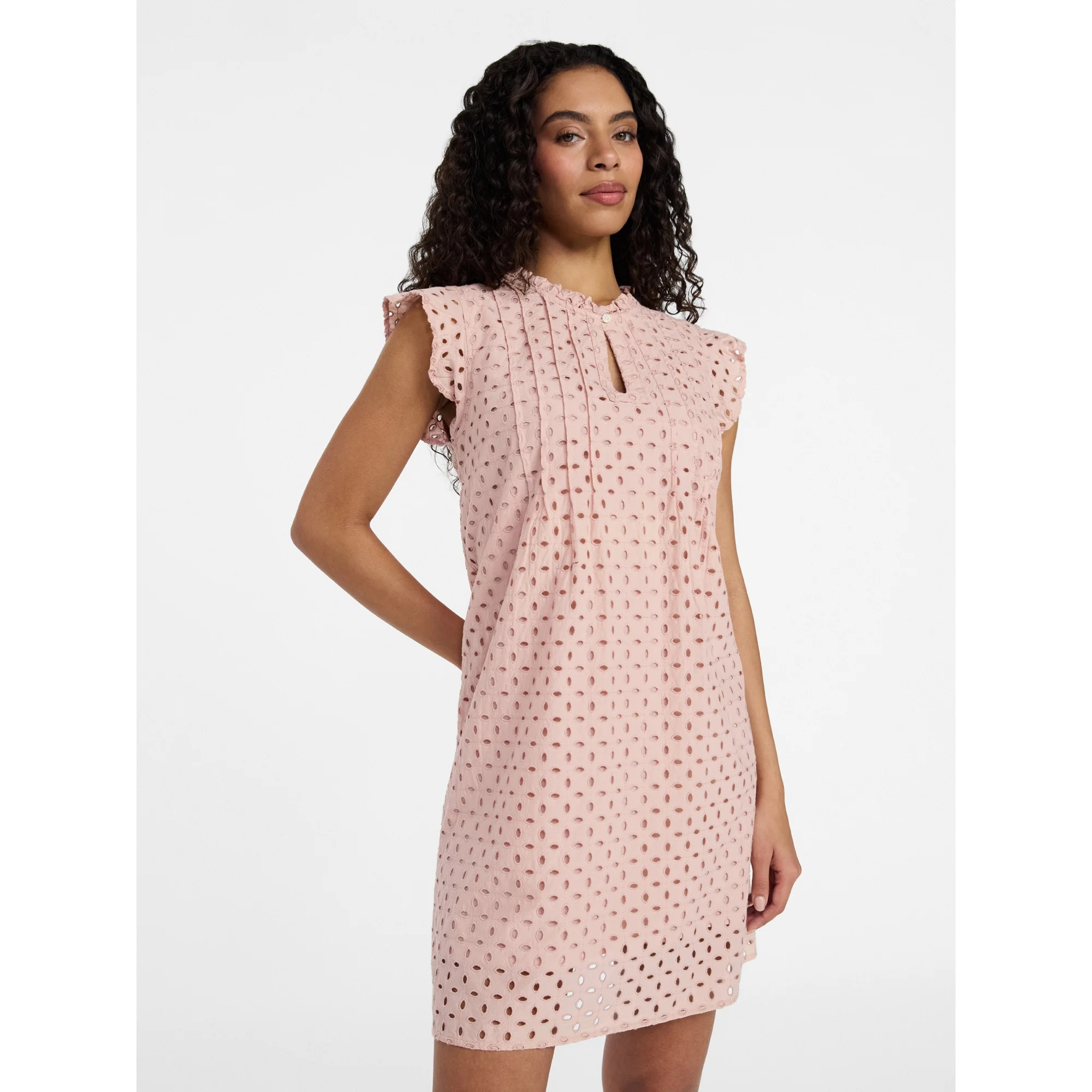 Time and Tru Women's Cotton Eyelet Mini Dress with Flutter Sleeves, Sizes XS-XXXL | Walmart (US)