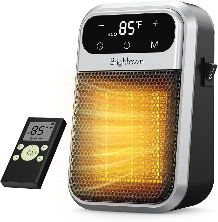 Brightown 800W Plug in Heater with Remote - Outlet Space Heater with Touch LED Display, Small Ele... | Amazon (US)