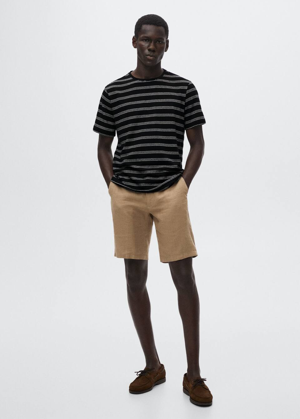 Striped linen t-shirt -  Men | Mango Man USA | MANGO (US)