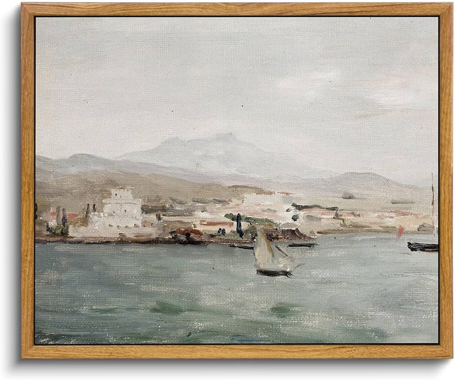 VIYYIEA Framed Canvas Wall Art Home Decor, Vintage Coastal Wall Art Decor, Vintage Serenity Harbo... | Amazon (US)