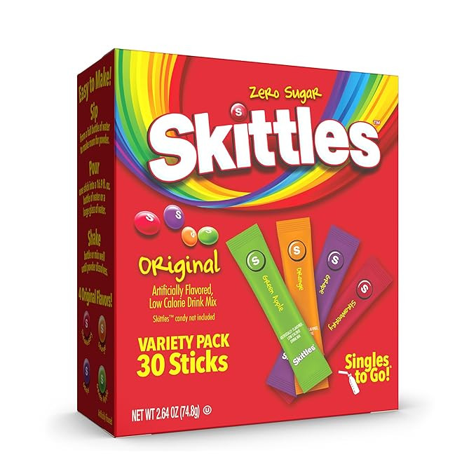 Skittles Singles To Go Variety Pack, Powdered Drink Mix, Zero Sugar, Low Calorie, Includes 4 Flav... | Amazon (US)