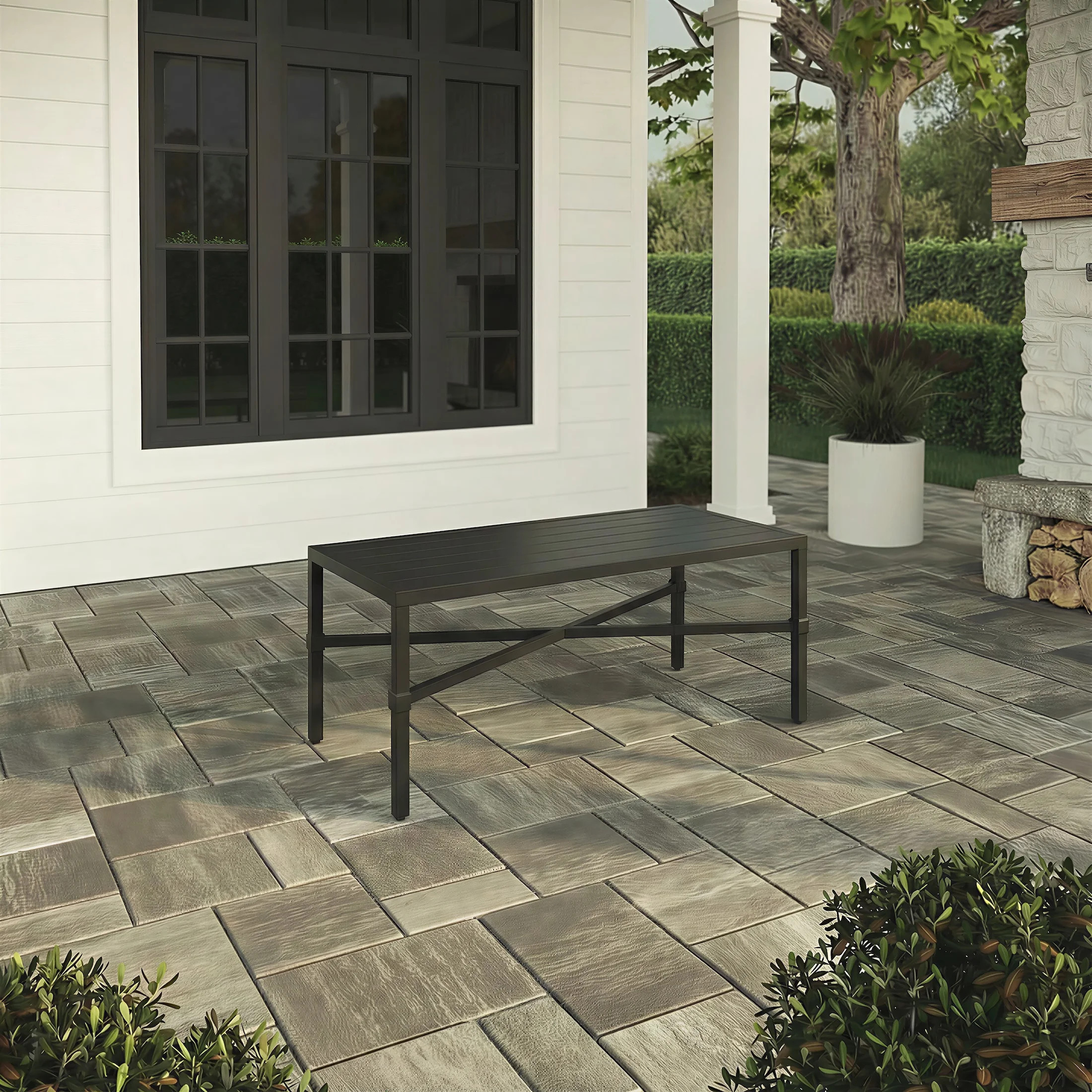 My Texas House Cambria Rectangular Steel Outdoor Coffee Table, Black | Walmart (US)