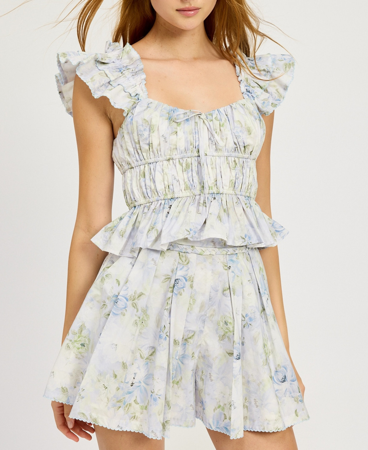 En Saison Women's Scarlet Floral Cotton Peplum Top - Blue Sage Floral | Macy's