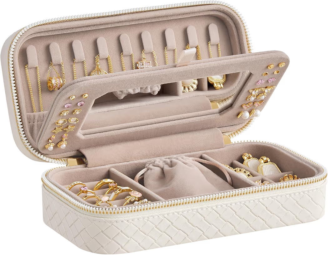 Amazon.com: SONGMICS HOME Travel Jewelry Case, Jewelry Organizer Box with Mirror, Jewelry Pouch, ... | Amazon (US)