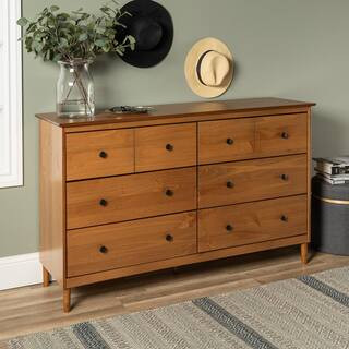 Classic Mid Century Modern 6-Drawer Caramel Solid Wood Dresser | The Home Depot