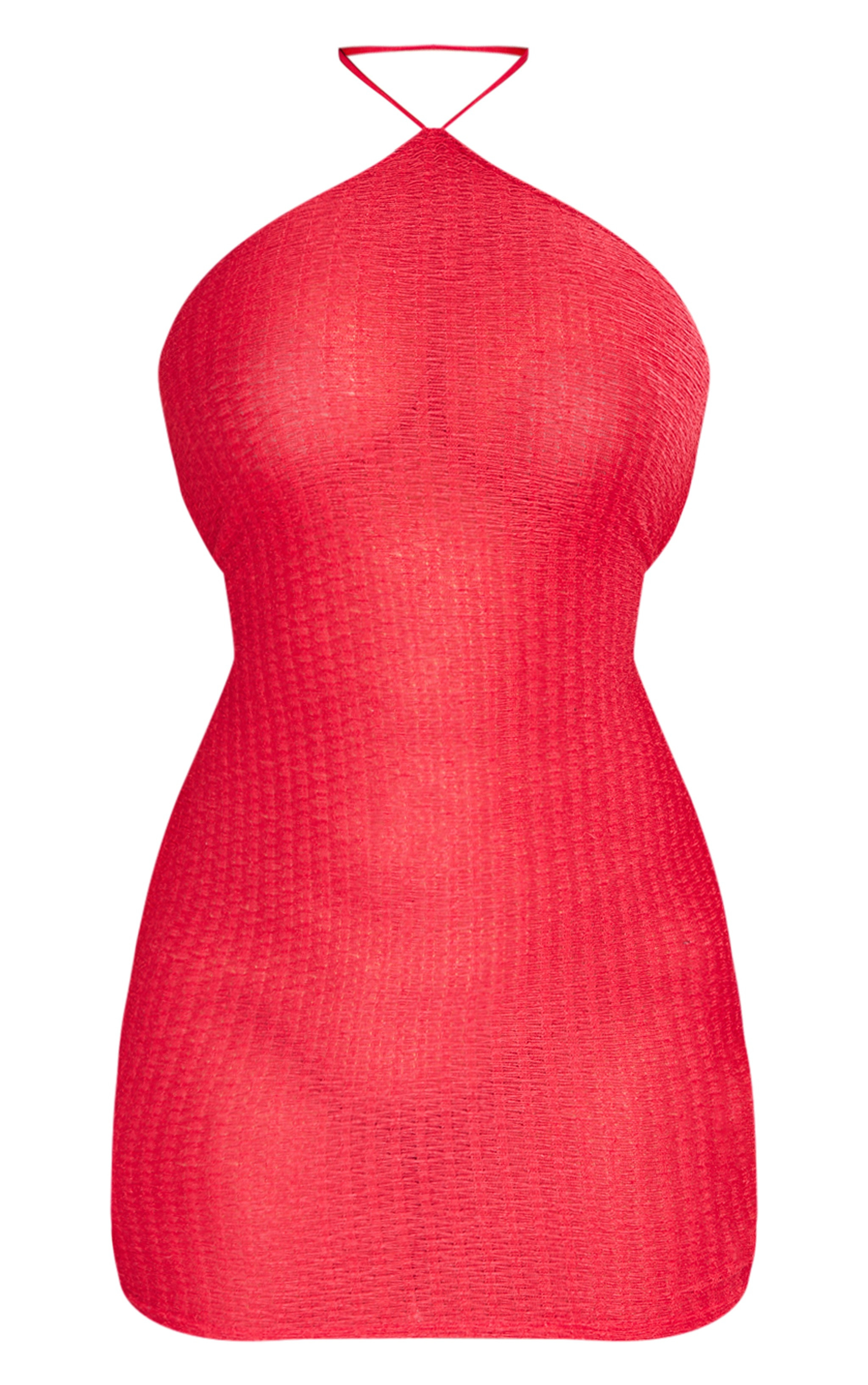 Plus Red Eyelash Knit Halterneck Bodycon Dress | PrettyLittleThing US