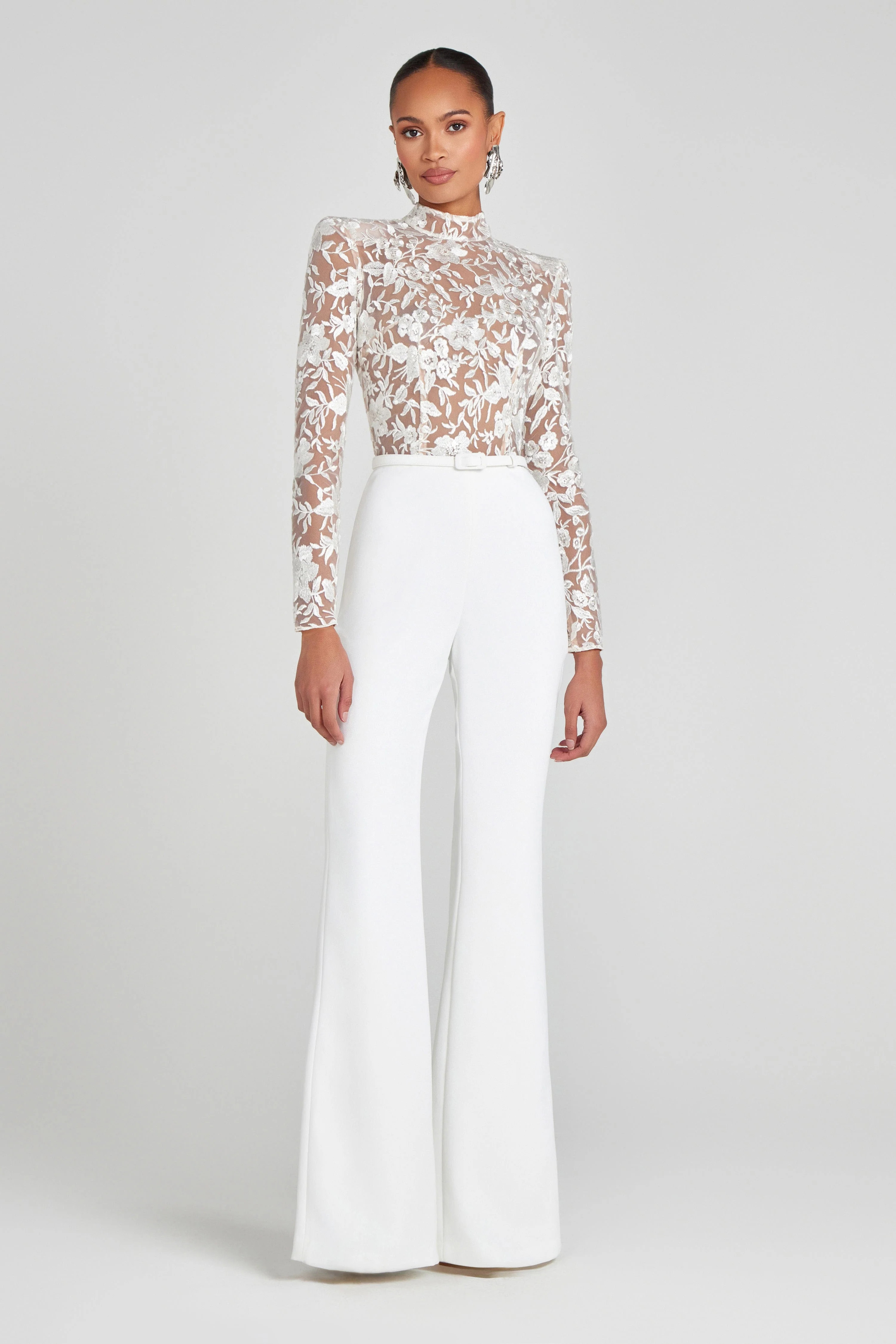 JOANNA Floral Embroidered White Jumpsuit | NADINE MERABI | Nadine Merabi
