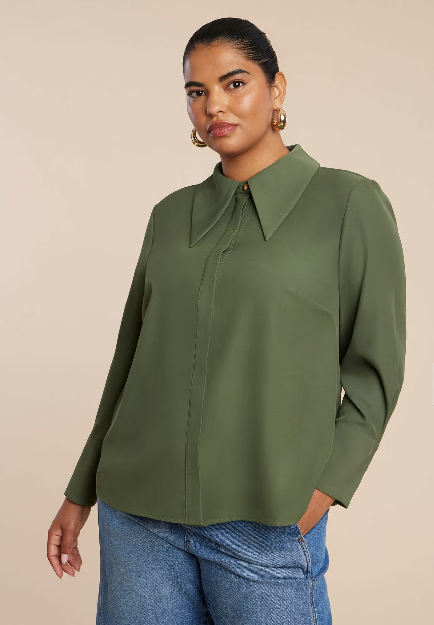 Pointed Collar Button Up Shirt | Eloquii