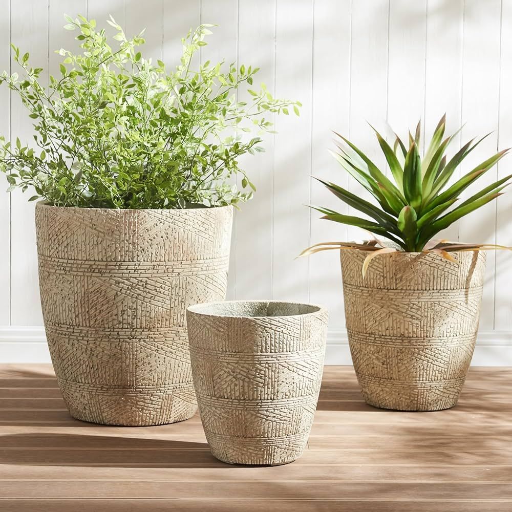 Wallowa 17.7"+13.8"+9.8" Dia Round Concrete Planter Set of 3, Large Indoor Outdoor Planter, Flowe... | Amazon (US)