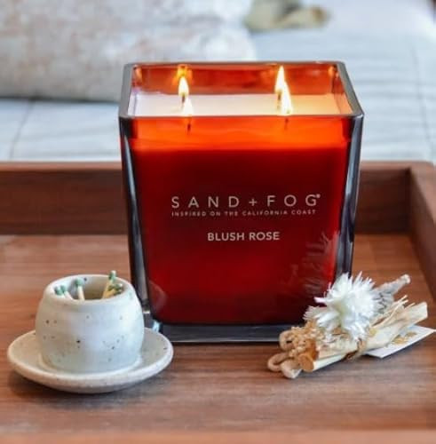 Sand + Fog 57oz Scented Soy Wax Blend Glass Candle Made with Essential Oils (Blush Rose) | Amazon (US)