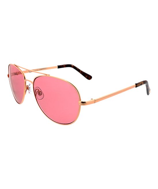 O by Oscar de la Renta Women's Sunglasses Matte - Matte Satin Rose Gold & Pink Modified Aviator Sung | Zulily