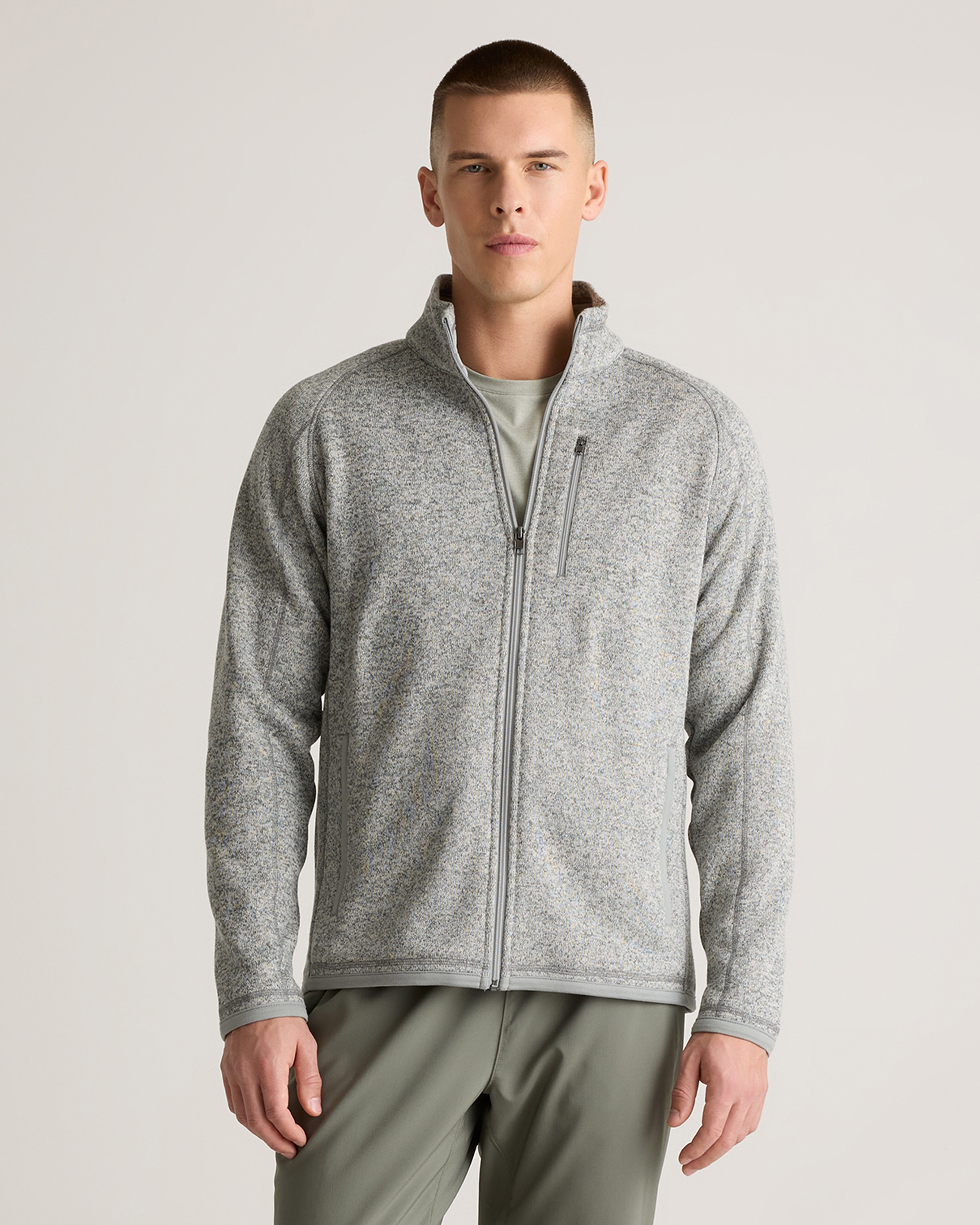 Quince | Women's Sweater-Knit Fleece Full-Zip Jacket in Heather Grey, Size Small, Recycled Polyester | Quince