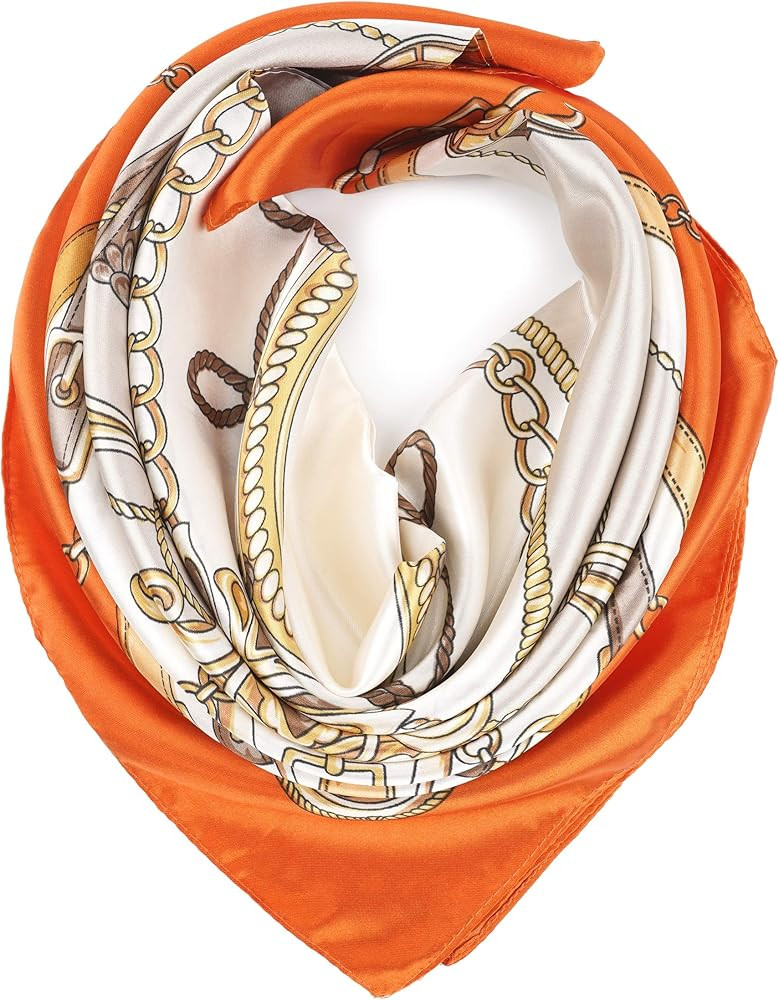 YOUR SMILE Silk Feeling Scarf Women's Fashion Pattern & Solid Color Large Square Satin Headscarf | Amazon (US)