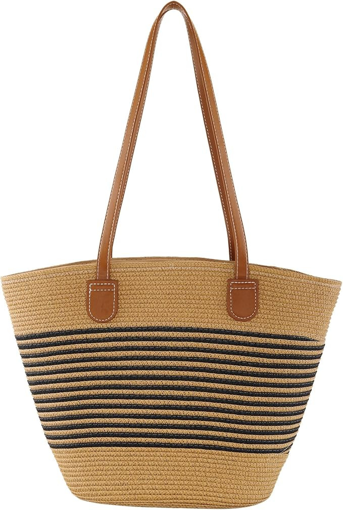 Ayliss Women Straw Bag Large Handwoven Summer Beach Tote Shoulder Handbag Purse Striped Handmade ... | Amazon (US)