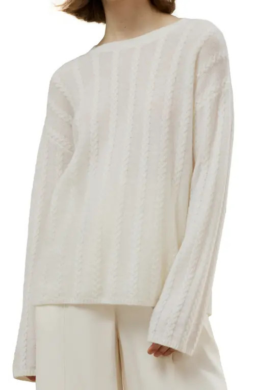 Lilysilk Semi-Sheer Cable-knit Cashmere Sweater in White at Nordstrom, Size Medium | Nordstrom