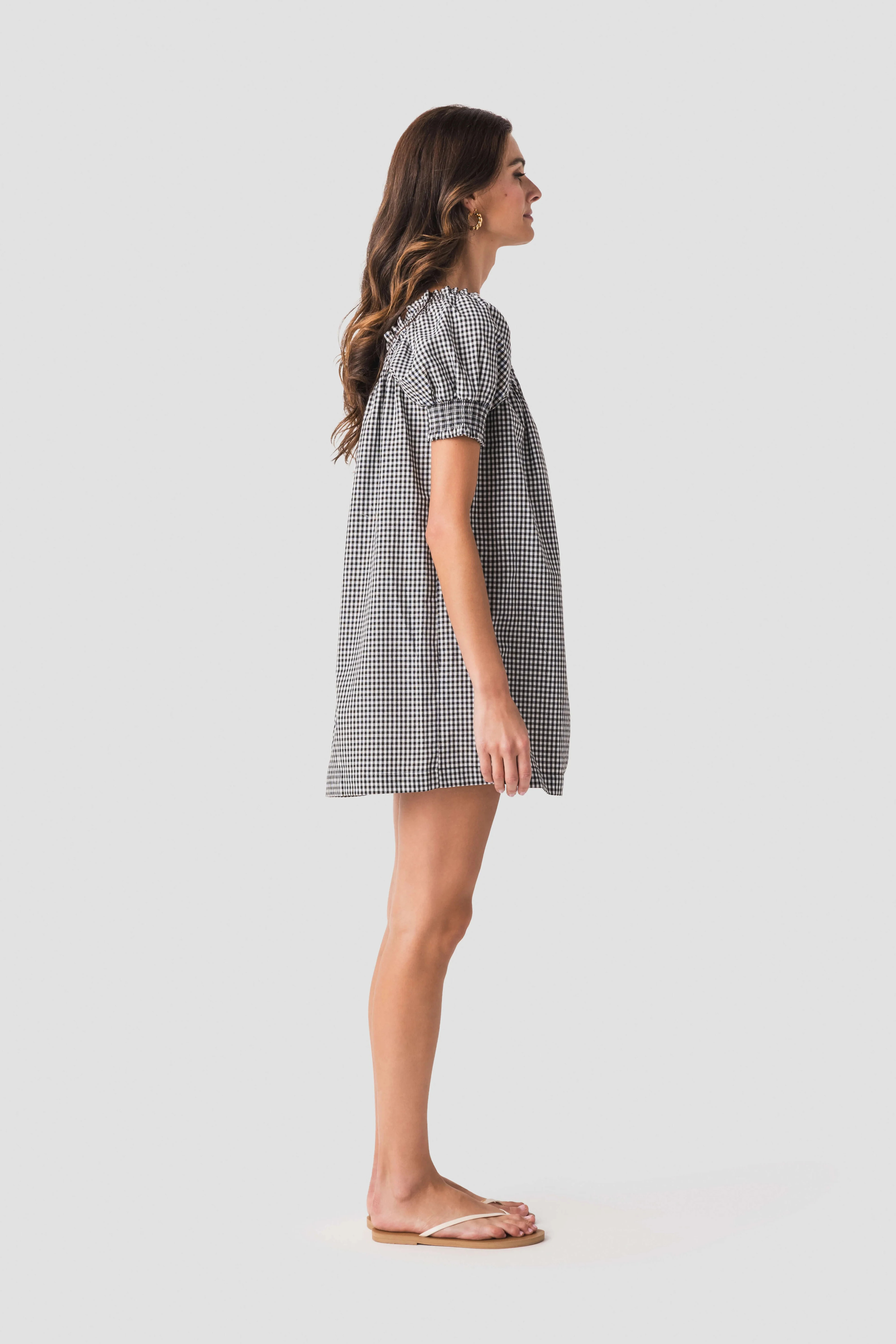 Olivaceous Gingham Puff Sleeve Mini Dress | Social Threads