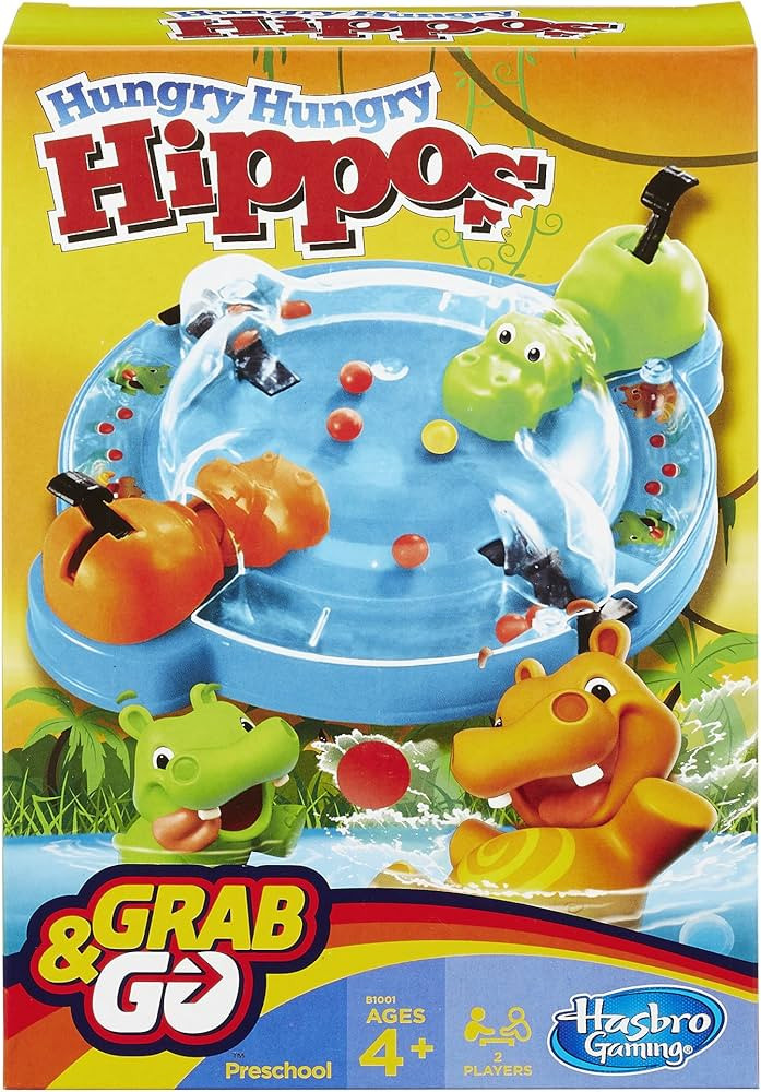 Hasbro Gaming Elefun & Friends Hungry Hungry Hippos Grab & Go Game (Includes 2 Chomping Hippos) | Amazon (US)