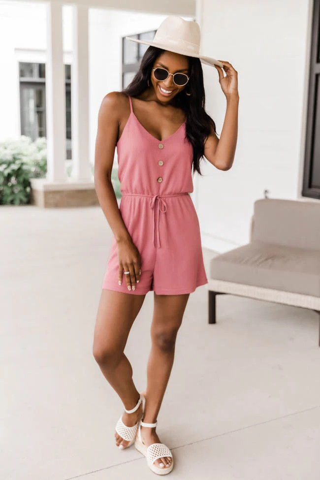 Wandering The World Waffle Knit Rose Romper FINAL SALE | The Pink Lily Boutique