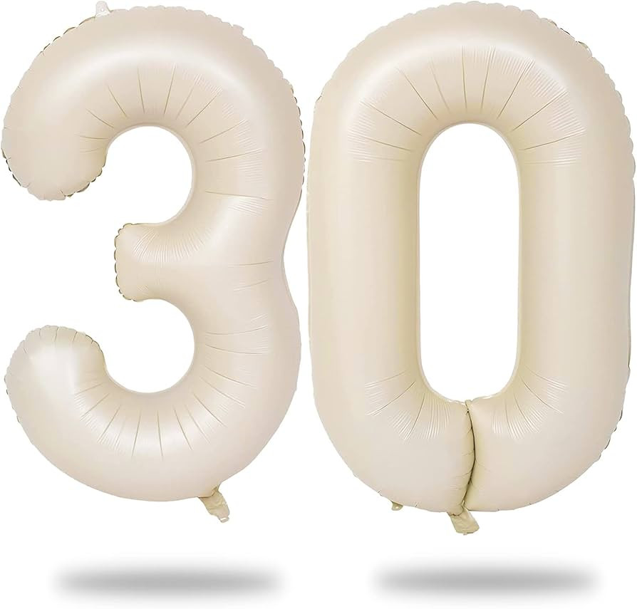 Beige 30 Balloon Numbers, 40 Inch Large Cream Foil Number 3 & 0 Balloons for Women, Self Inflatin... | Amazon (US)
