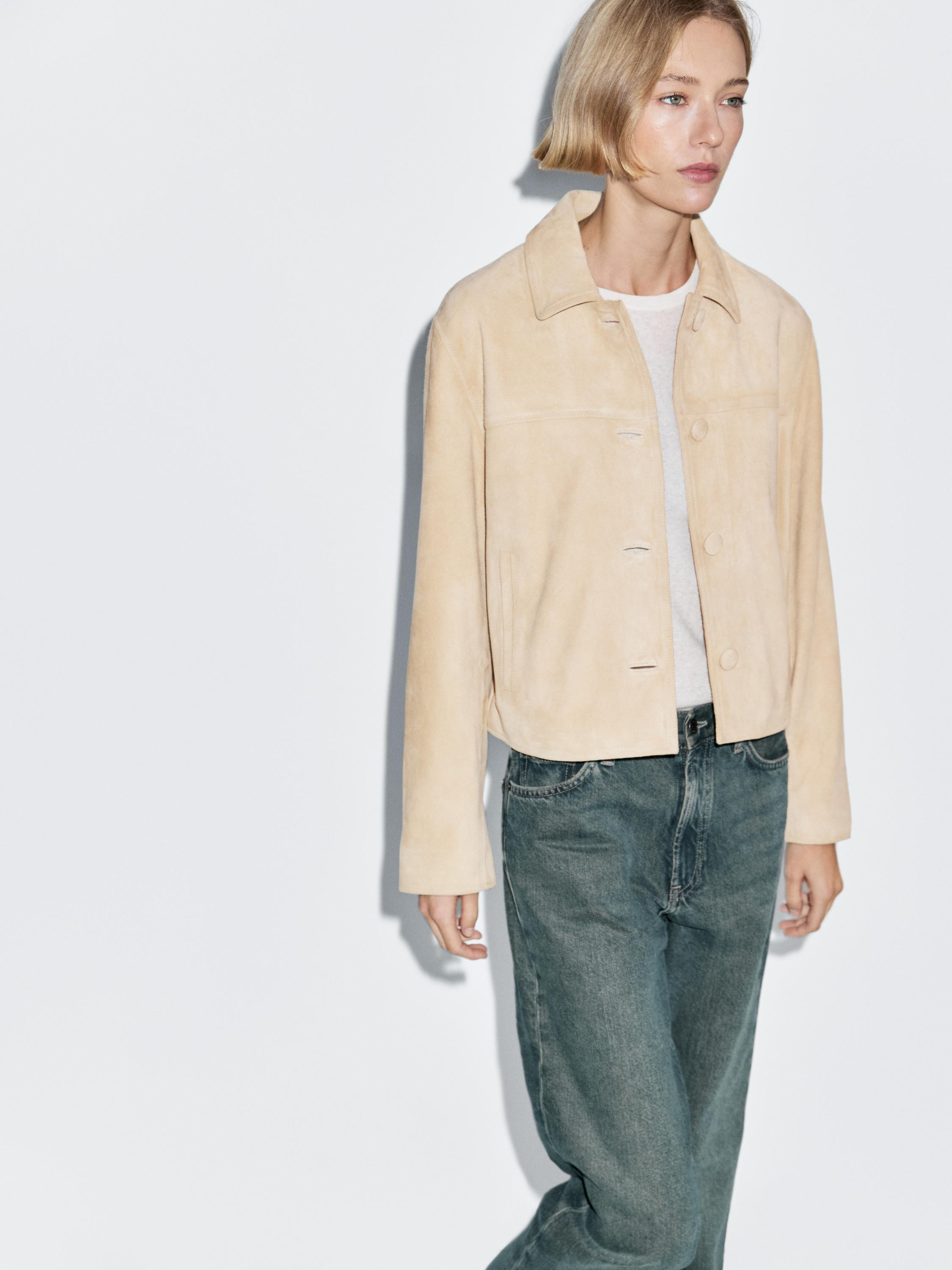 Short suede leather jacket | Massimo Dutti US