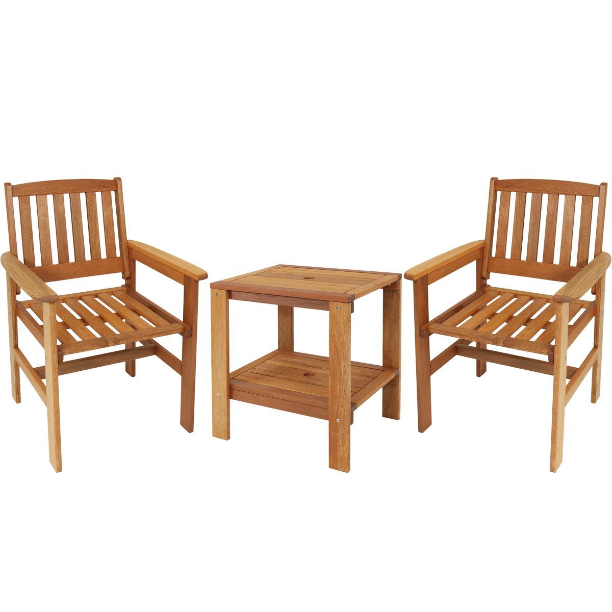 Sunnydaze Outdoor Meranti Wood with Teak Oil Finish Patio Table and Chairs Conversation Set - Bro... | Target