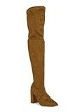 Alrisco Women Pointy Toe Chunky Heel Over The Knee Boot SD21 - Tan Faux Suede (Size: 7.5) | Amazon (US)