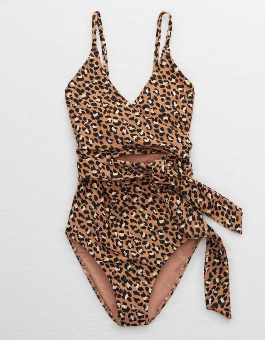 Aerie Leopard Wrap One Piece Swimsuit | American Eagle Outfitters (US & CA)