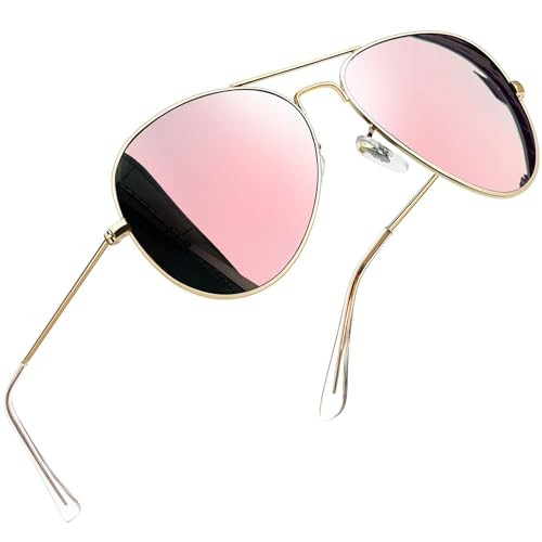 Joopin Mirror Pink Sunglasses for Women Polarized UV Protection, Gold Frame Aviation Sun Glasses, Reflective Military Mens Shades Sunnies | Amazon (US)