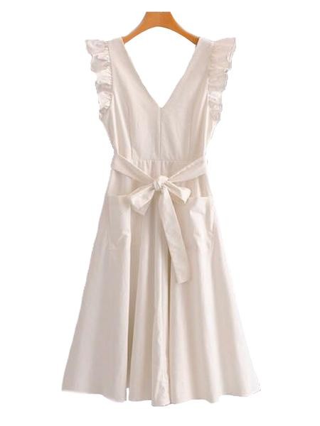 'Unice' Frilly Cape Sleeve Tied Waist Midi Dress | Goodnight Macaroon