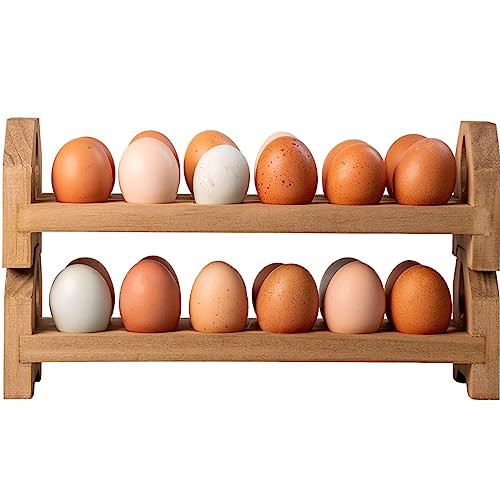 Farmhouse Stackable Wood Egg Holder l Egg Storage l Fresh Egg Storage l Wooden Egg Holder l Wooden Egg Rack l Wood Egg Carton l Egg Tray (2) | Amazon (US)
